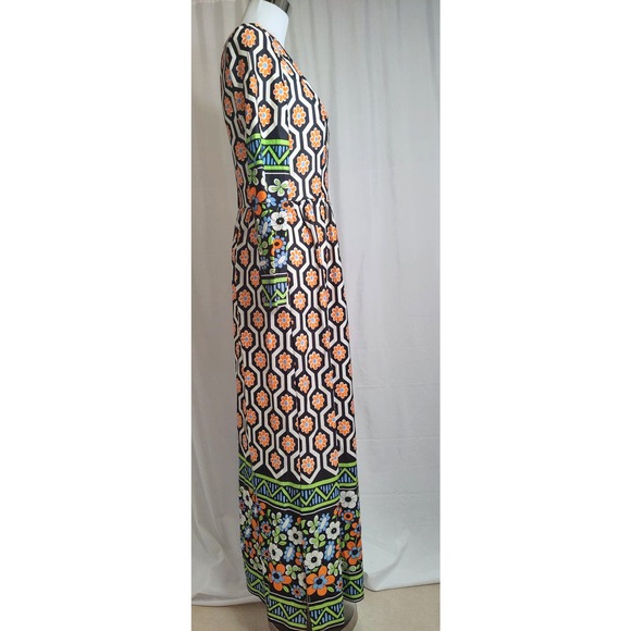 Vintage 60s Hobnobber Naturally Maxi Dress 70s Floral Geometric Long Sleeve - Picture 8 of 12
